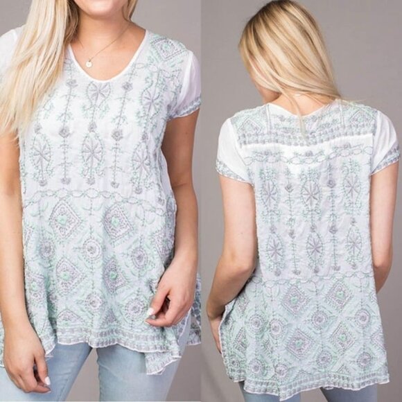 Johnny Was Kyuss V-Neck Embroidered Asymmetrical Tunic Blouse‎ Size S - Picture 1 of 8